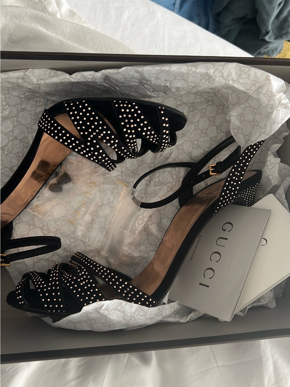 Gucci Black Crystal-Studded Strappy Heels - Picture 4 of 5